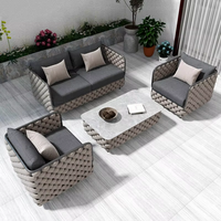 Canapé d'extérieur en rotin tressé en corde, style nordique moderne, trois places, en alliage d'aluminium, imperméable, résistant aux UV, mobile pour balcon