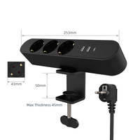 Prise de courant à interrupteur électrique multiple à 3 voies avec 2usb pour rallonge électrique de pince de bureau de salle de réunion