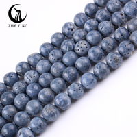 Perles de corail bleu naturel Zhe Ying 6/8/10mm