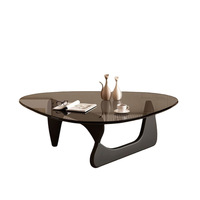 Table basse moderne minimaliste en verre trempé avec structure en bois - Design compact légèrement luxueux pour les petites maisons et les salons