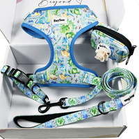 Harnais pour chien design, solide et anti-traction, avec porte-sac à crottes personnalisé, collier réglable, sans étranglement, en fibre de polyester