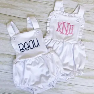 Hot Sale Personalized Embroidery Infant Bubble Romper 95%cotton white blank boy's rompers Baby Sunsuit Outfit Set