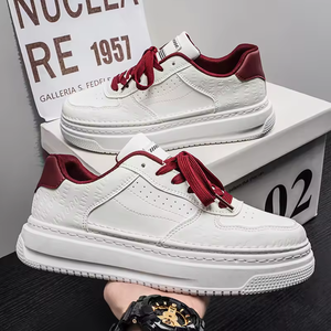 Chaussures plates en cuir respirant tendance, baskets de skateboard pour hommes, chaussures décontractées de haute qualité pour femmes, style marche - Product Image 2