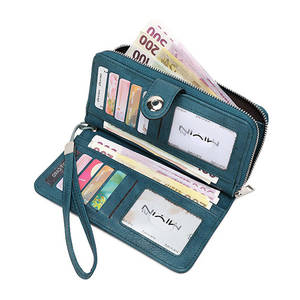 <span class=keywords><strong>Portafoglio</strong></span> Lungo Vintage in Pelle PU <span class=keywords><strong>Blu</strong></span> per <span class=keywords><strong>Donna</strong></span>, Borsa con Cerniera e Cinturino da Polso, Elegante Pochette e Portamonete alla Moda - Product Image 4