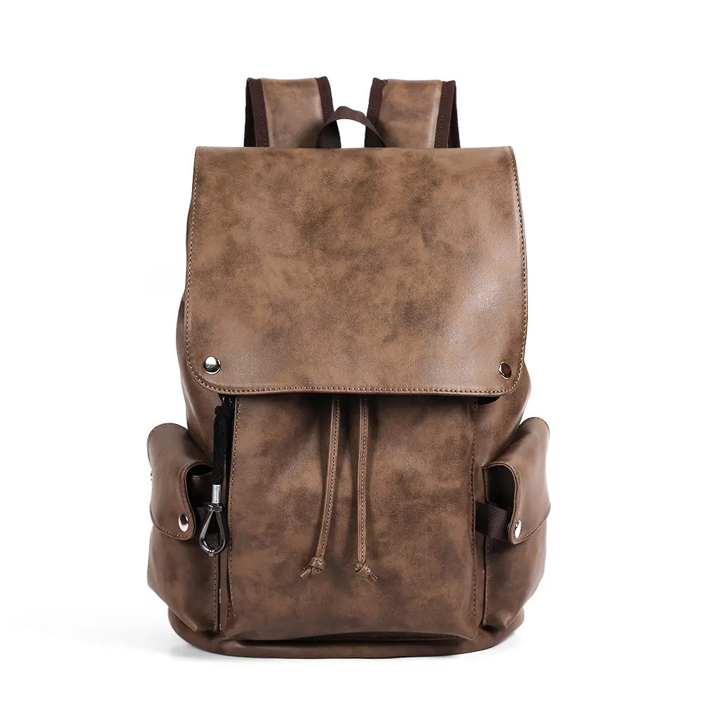 Custom PU Backpack Casual Schoolbag fit 15.6 inch laptop Daypack leisure bag waterproof fashion men leather backpacks