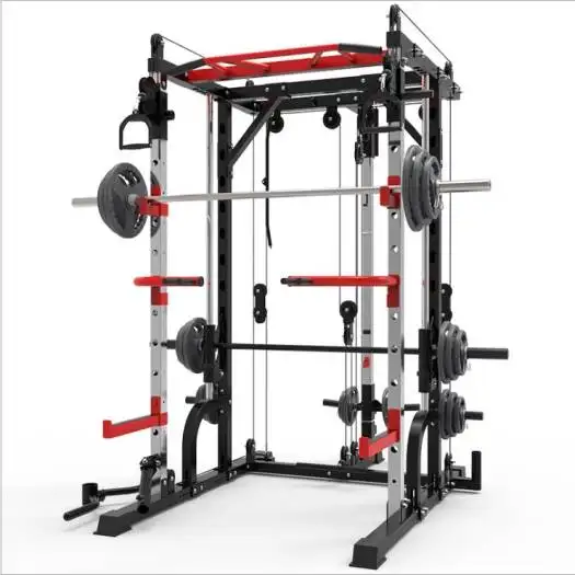 Dalam Stok Body Building Gym Peralatan Fitness Rak Squat Dapat Disesuaikan Multi Fungsi Mesin Smith Power Rack