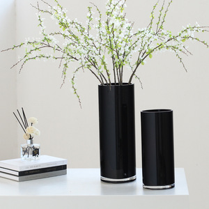 Modern Simple Black Straight Glass Desktop Hydroponic Flower <b>Vase</b> for Hotel Lobby Wedding Decorations Coastal Cylindrical - Product Image 3