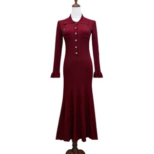 Vestido de Verano Elegante <span class=keywords><strong>Estilo</strong></span> Francés para Mujer, Tejido Sólido, Corte Sirena, con Cuello de Solapa con Botones, Ajuste Delgado y Diseño de Cola de Pez - Product Image 5