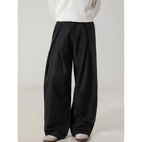 Pantalon habillé décontracté rétro tendance pour homme, plissé, texturé, coupe droite, poids moyen, long