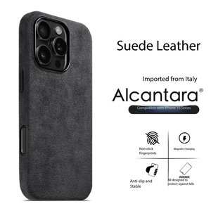 Coque de téléphone portable en Alcantara italien de qualité supérieure pour <span class=keywords><strong>iPhone</strong></span> 15 <span class=keywords><strong>Plus</strong></span>, entièrement recouverte, découpée avec précision au laser, attraction magnétique, vente en gros - Product Image 3
