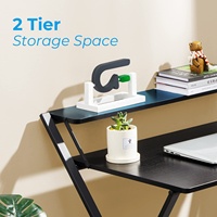 Bureau d'ordinateur pliable noir moderne simple à 2 niveaux de petite taille de 27 pouces avec étagère