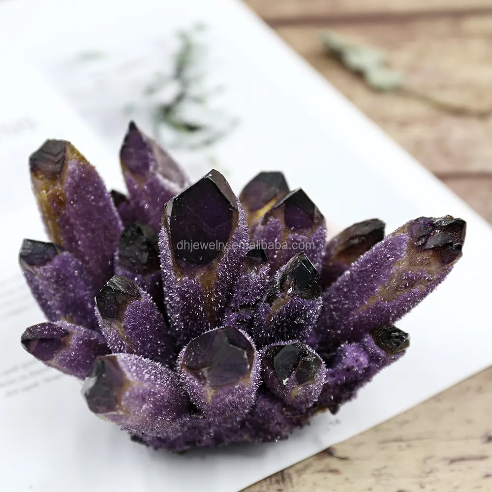 Top rare amethyst quartz crystal cluster black at the point purple crystal flower for sale