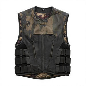 HULAR INTL Customized <b>Biker</b> Camouflage Denim Genuine <b>Leather</b> <b>Vest</b> Waistcoat Men Plus Size Vintage Winter Outerwear - Product Image 1