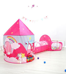 Enfants Princesse Château tente d'intérieur trois pièces bébé tunnel rampant jouet océan piscine à balles tir salle de jeux - Product Image 3