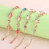 Pulseira coreana 4 cores para mulheres, bonita pulseira feminina colorida de cristal e corrente de coração