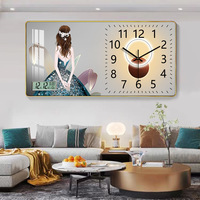 Horloge Murale Artistique Moderne de Luxe, Décoration de Restaurant, Cadre en Porcelaine Cristalline, Tableau Horloge Peinture, Horloge Murale Artistique