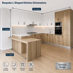 Meuble de cuisine Joysource en panneau mélaminé blanc, écologique, îlot en L, grain naturel, modulaire, appareils encastrés sur mesure - Product Image 3