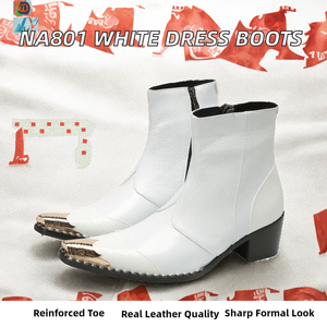 Bottes habillées élégantes pour hommes NA801, en cuir véritable, à bout en acier, respirantes, blanches, pour mariage et soirée - Product Image 2