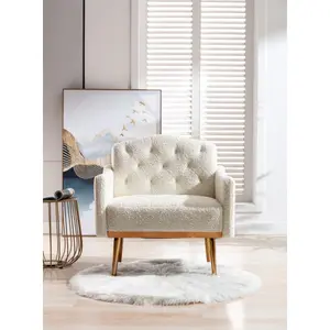 Современное кресло с мягкой обивкой COOLMORE в скандинавском стиле, мягкое кресло из белой ткани, диван с металлическими ножками золотого цвета, стул с акцентом для гостиной