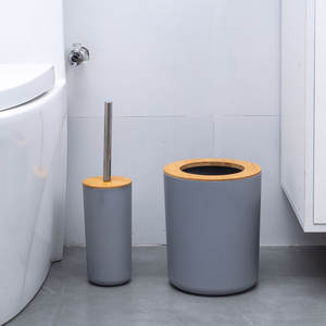 Ensemble de rideau de douche en fibre de bambou <span class=keywords><strong>pour</strong></span> salle de bain, 6 pièces, porte-savon en plastique, poubelle, shampoing, bouteille, accessoires de salle de bain - Product Image 5