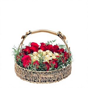 Round Metal Mesh Wire <b>Hamper</b> <b>Basket</b> Rose Gold Decorative Shagun Tray <b>for</b> Fruits Sweets Gifts Wedding Return Gift Packing - Product Image 1