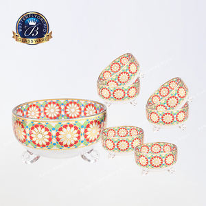 Ensemble de bols de service en verre moderne, écologiques, islamiques, arabes, de luxe, 1 grand, 6 petits, 6 bols décorés de couleurs, dernière collection Ramadan, pour la table familiale - Product Image 6