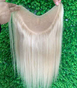 Topper en Soie <span class=keywords><strong>Blond</strong></span> <span class=keywords><strong>Cendré</strong></span> Naturel, Cheveux Humains Brésiliens Remy, Système de Remplacement Capillaire en Forme de V - Product Image 3