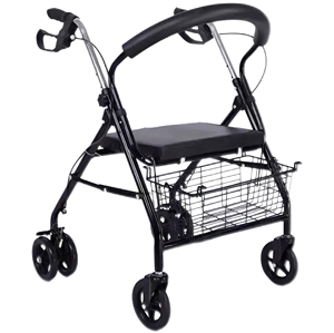 Aluminum <b>Frame</b> Adult Disability Walker with <b>Seat</b> Foldable Disc Brake 100kg Capacity Rollator - Product Image 1