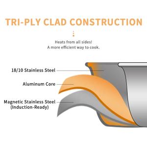 Olla de cocina de acero inoxidable 18/8 de 3 capas apta para inducción, horno, gas y lavavajillas - Product Image 6