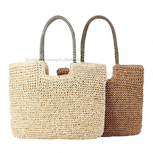 Solid Color Hand-Woven PU <b>Shoulder</b> Bag With Zipper Closure Two <b>Straps</b> Polyester Lining-Mori Fashion Summer Beach Bag Tanjing - Product Image 1