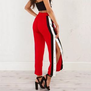 กางเกงลำลองผู้หญิงทรงขาบานแบบครอป ติดกระดุมด้านข้าง ลายทาง ผ้าโพลีเอสเตอร์ - Product Image 2