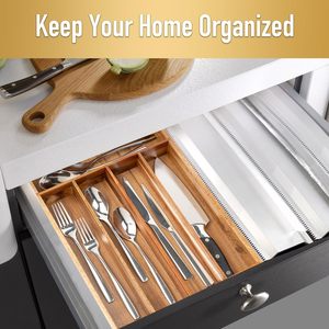 Organizador de Cajones de Madera de Acacia Resistente, Bandeja de Almacenamiento de Utensilios de Cocina Impermeable - Product Image 3