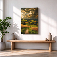 Impression sur toile 18x24 pouces, style réaliste, écologique, paysage champêtre avec collines ondulées, sentier sinusoïdal et champ de blé