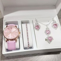Coffret cadeau de montres et bijoux pour femme, montre-bracelet à quartz avec collier, boucles d'oreilles, bague et bracelet en cristal en forme de cœur pour souvenir