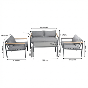 Moderno Conjunto <span class=keywords><strong>de</strong></span> Sofá <span class=keywords><strong>de</strong></span> Exterior <span class=keywords><strong>de</strong></span> 4 Piezas con Estructura <span class=keywords><strong>de</strong></span> Acero y Mesa con Tapa <span class=keywords><strong>de</strong></span> Vidrio, Muebles <span class=keywords><strong>de</strong></span> Jardín <span class=keywords><strong>para</strong></span> 4 Personas, Tela <span class=keywords><strong>de</strong></span> 200g, Cojín <span class=keywords><strong>de</strong></span> 8cm <span class=keywords><strong>de</strong></span> Grosor - Product Image 6