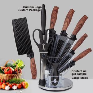 Popular 9pcs Non-Stick Coating Stainless Steel <b>Kitchen</b> Chef Knife Set Paring Knives with Sharpener <b>Scissor</b> and Rotating Stand - Product Image 1
