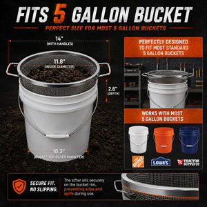Galvanized Steel Soil Sifter <b>Wire</b> Cloth 1/4 1/8 <b>Mesh</b> 1.0MM <b>Wire</b> Gauge 30cm Diameter 5 Gallon Buckets Filter Set Model - Product Image 2
