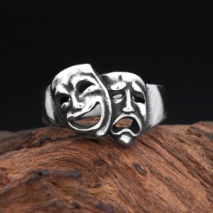 Anillo Masculino con Diseño de Máscara, Plata Tibetana, Caras de Comedia y Tragedia, Estilo Punk Rock Hip Hop, Joyería Casual, Tallas 7 8 9 10 11 12 13 - Product Image 2