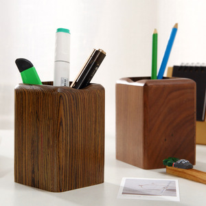 Wooden Pen Holder Square <b>Solid</b> <b>Wood</b> <b>Desk</b> Organizer For Students And Children Stationery Storage - Product Image 2