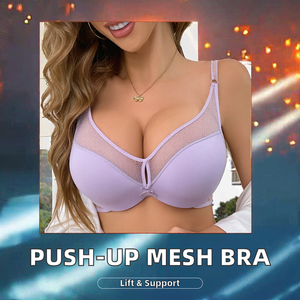 RTS Women's Everyday Small Push-up Bras Underwire Letter Print Breathable Polyamide Lingerie Knitted Bow Decoration - Product Image 2