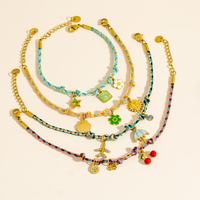 Bracelet en corde tressée colorée fait main avec breloques en acier inoxydable pour femmes, bijoux de mode