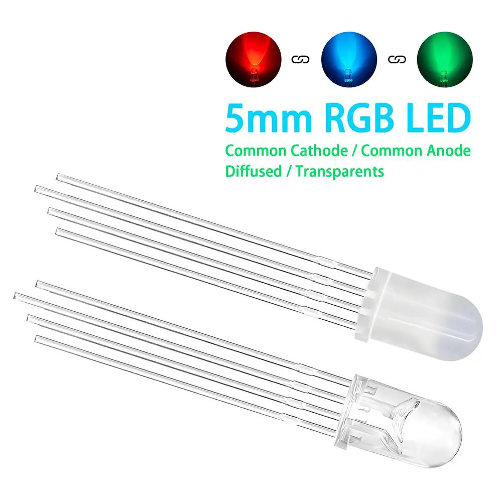 15/50pcs 5mm Full-color RGB LED Common Cathode/Common Anode Tri-Color Emitting Diodes F5 4 Pins Diffused/Transparent