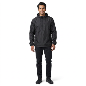 Chaqueta Cortavientos Impermeable para Hombre con Capucha y Cuello Alto, Diseño Reflectante con Logotipo Frontal, Ideal para Senderismo y Trail Running - Product Image 1