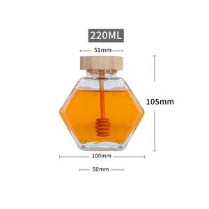 Barattolo di Vetro Esagonale per Miele <span class=keywords><strong>con</strong></span> <span class=keywords><strong>Coperchio</strong></span> in Legno Naturale, Stampa Logo Personalizzata, Confezione Regalo per Conservazione di Miele, Snack e Zucchero (100/220/380ml) - Product Image 5