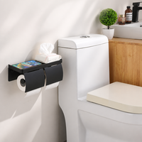 Porte-papier toilette double auto-adhésif en aluminium spatial avec étagère, noir mat, porte-rouleau de papier toilette double, porte-papier double