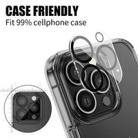 Protection d'objectif d'appareil photo 2.5D en verre trempé noir imprimé soie pour iPhone 17 Pro Max, couverture intégrale antichoc