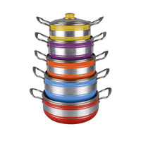 Ensembles de casseroles en aluminium antiadhésif en stock de la Chine Batterie de cuisine à double poignée avec couvercle en verre trempé