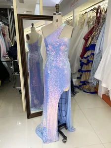 새로운 반짝이 장식 조각 본딩 도매 복장 무도회 밤을위한 긴 가운 이브닝 드레스