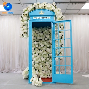 Toile de fond de mariage décoration de scène cabine <span class=keywords><strong>téléphonique</strong></span> icory LFB1646-8 cabine <span class=keywords><strong>téléphonique</strong></span> blanche extérieure avec guirlande de fleurs babybreath - Product Image 4