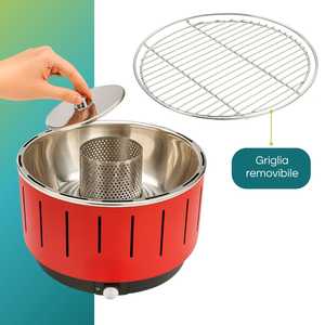 Barbacoa Portátil Redonda de Carbón de 31 cm con Ventilador Eléctrico Ajustable, Cocción Uniforme, Menos Humo, Parrilla para Camping - Product Image 5